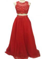  Sleeveless Sweep Train Beading and Appliques Zipper Evening Dress