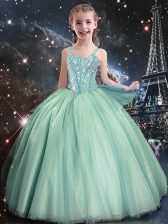 Customized Turquoise Sleeveless Beading Floor Length Flower Girl Dresses for Less