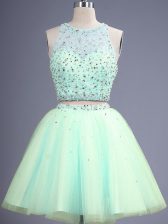 Ideal Knee Length Apple Green Dama Dress Scoop Sleeveless Lace Up