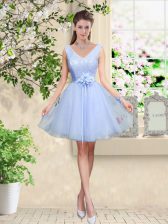  Knee Length Lavender Dama Dress for Quinceanera V-neck Sleeveless Lace Up