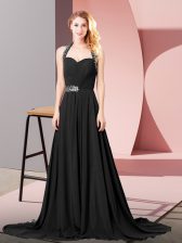 Discount Black Chiffon Zipper Sleeveless Beading and Ruching