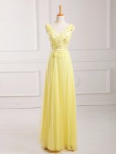 Wonderful V-neck Sleeveless Chiffon Lace and Appliques and Belt Zipper