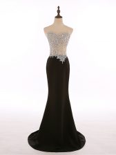 Most Popular Sleeveless Brush Train Zipper Beading Prom Dresses
