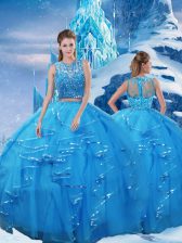  Scoop Sleeveless Tulle Quinceanera Dresses Beading and Ruffles Zipper