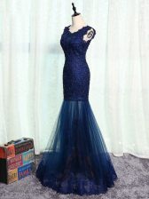 Delicate Scoop Sleeveless Zipper Navy Blue Tulle