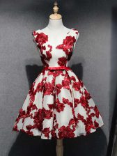  Mini Length A-line Sleeveless White And Red Prom Dresses Lace Up