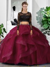 Superior Fuchsia Long Sleeves Lace and Ruffles Floor Length Vestidos de Quinceanera