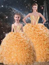 Trendy Organza Sweetheart Sleeveless Lace Up Beading and Ruffles Sweet 16 Dresses in Orange