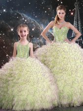 Pretty Floor Length Yellow Green Ball Gown Prom Dress Organza Sleeveless Beading and Ruffles