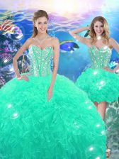  Turquoise Sleeveless Beading and Ruffles High Low Sweet 16 Dress