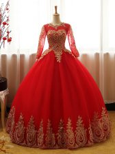 Wonderful Organza Long Sleeves Floor Length Quince Ball Gowns and Appliques