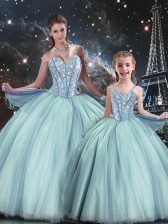Custom Made Light Blue Sweetheart Neckline Beading Ball Gown Prom Dress Sleeveless Lace Up