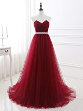  Tulle Sleeveless Brush Train and Beading