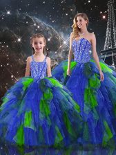 Colorful Multi-color Organza Lace Up Sweet 16 Dress Sleeveless Floor Length Beading and Ruffles