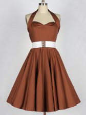  Brown Zipper Dama Dress Belt Sleeveless Knee Length