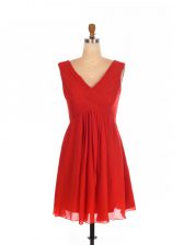 Sophisticated Red Empire Ruching Damas Dress Zipper Chiffon Sleeveless Mini Length