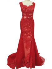  Square Sleeveless Tulle Prom Party Dress Lace Brush Train Zipper