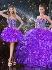 New Arrival Sleeveless Organza Floor Length Lace Up Quinceanera Gown in Eggplant Purple with Beading and Ruffles