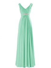 Exceptional Floor Length Empire Sleeveless Apple Green Quinceanera Dama Dress Zipper