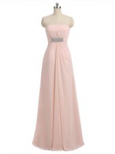  Empire Damas Dress Baby Pink Strapless Chiffon Sleeveless Floor Length Side Zipper