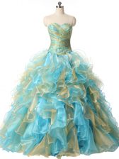 Hot Selling Multi-color Organza Lace Up Sweetheart Sleeveless Floor Length Quinceanera Gown Beading and Ruffles