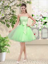 Admirable A-line Lace and Belt Vestidos de Damas Lace Up Organza Sleeveless Knee Length