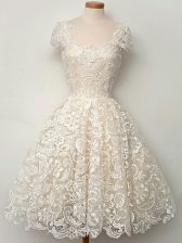 Nice Straps Cap Sleeves Lace Up Quinceanera Dama Dress Champagne Lace