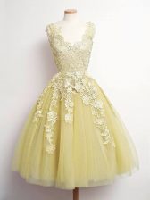 Gorgeous V-neck Sleeveless Tulle Damas Dress Lace Lace Up