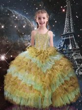  Champagne Sleeveless Organza Lace Up Little Girls Pageant Dress Wholesale for Quinceanera and Wedding Party