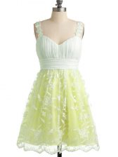 Luxurious Yellow Court Dresses for Sweet 16 Prom and Party and Wedding Party with Lace Straps Sleeveless Lace Up