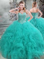 Enchanting Floor Length Turquoise Sweet 16 Quinceanera Dress Sweetheart Sleeveless Lace Up