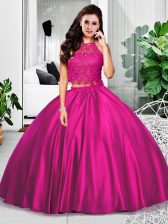 Cute Floor Length Two Pieces Sleeveless Fuchsia Sweet 16 Dress Zipper
