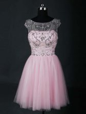 Popular Scoop Short Sleeves Lace Up Baby Pink Tulle