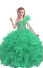 Popular Apple Green Sleeveless Beading and Ruffles Floor Length Little Girls Pageant Dress Wholesale