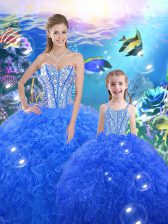  Floor Length Blue Quinceanera Gowns Organza Sleeveless Beading and Ruffles
