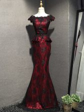 Dramatic Red And Black Lace Up Scoop Lace and Appliques Prom Party Dress Lace Sleeveless
