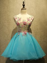 Fabulous Mini Length A-line Sleeveless Baby Blue Dress for Prom Lace Up