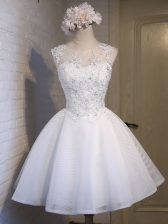 Unique Mini Length Lace Up Quinceanera Court Dresses White for Prom and Party and Wedding Party with Lace