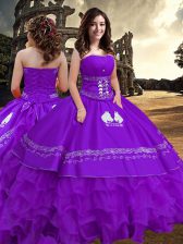  Floor Length Purple Ball Gown Prom Dress Strapless Sleeveless Zipper
