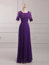 Fine Half Sleeves Zipper Floor Length Lace and Appliques Prom Evening Gown