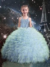  Sleeveless Lace Up Floor Length Beading and Ruffles Little Girls Pageant Gowns
