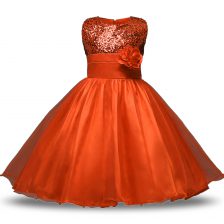 Sexy Scoop Sleeveless Organza and Sequined Flower Girl Dress Bowknot and Belt and Hand Made Flower Zipper