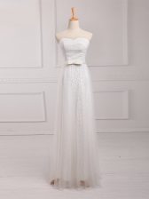 Beautiful Sleeveless Lace Up Floor Length Belt Dama Dress