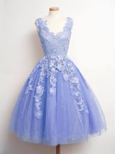  Lavender Lace Up V-neck Lace Dama Dress Tulle Sleeveless