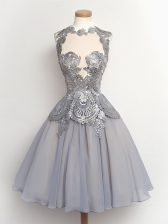 New Style Grey High-neck Neckline Lace Quinceanera Court of Honor Dress Sleeveless Lace Up