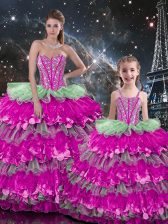  Sleeveless Beading and Ruffles Lace Up 15th Birthday Dress