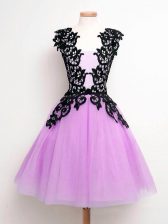  Lilac Straps Lace Up Lace Dama Dress Sleeveless
