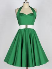 Suitable Green Sleeveless Mini Length Belt Lace Up Dama Dress for Quinceanera