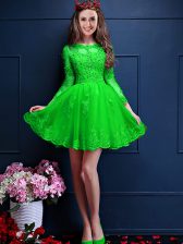 Inexpensive Chiffon Lace Up Court Dresses for Sweet 16 3 4 Length Sleeve Mini Length Beading and Lace and Appliques