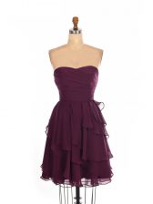 Glittering Burgundy Empire Ruffled Layers Vestidos de Damas Zipper Chiffon Sleeveless Mini Length